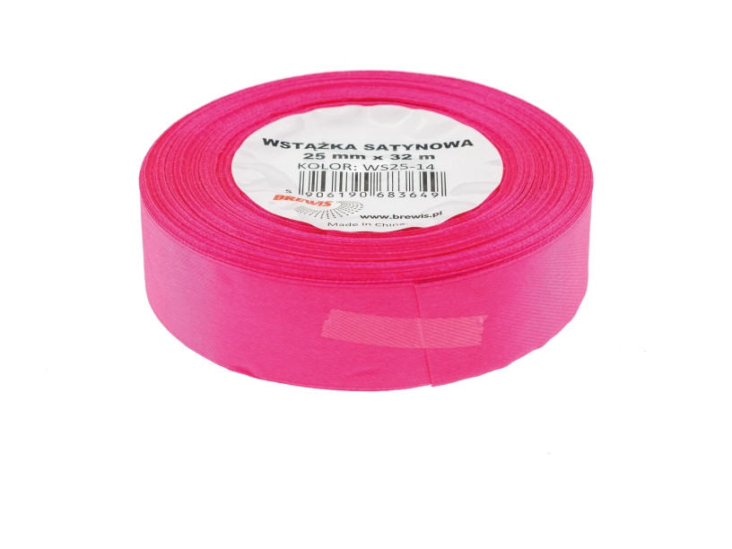 Wstążka satynowa 25mmx32m różowa neon Brewis